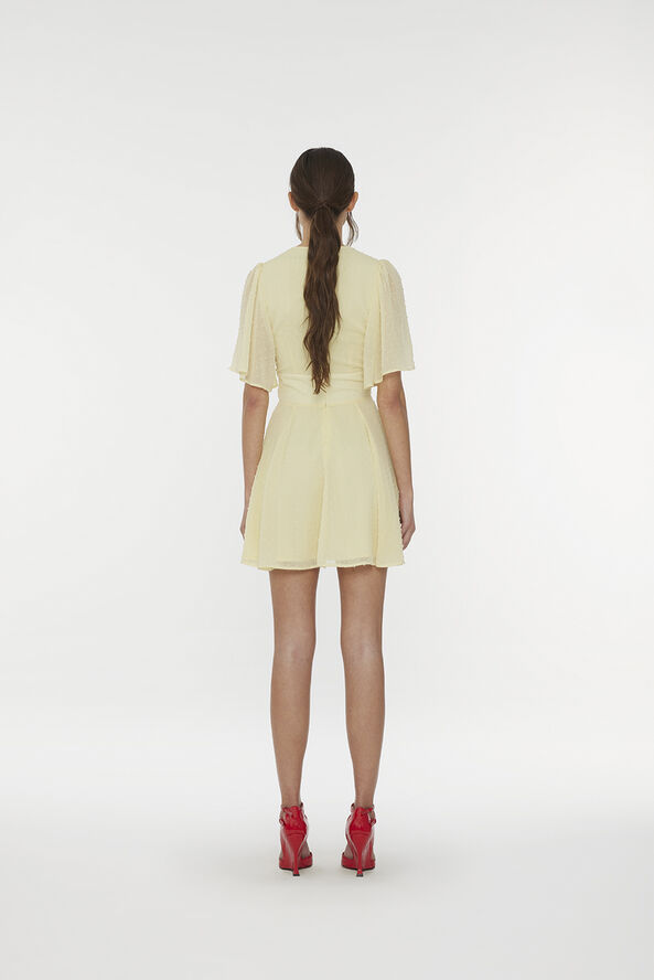 ROTATE Birger Christensen Mini V-Neck Dress Pastel yellow