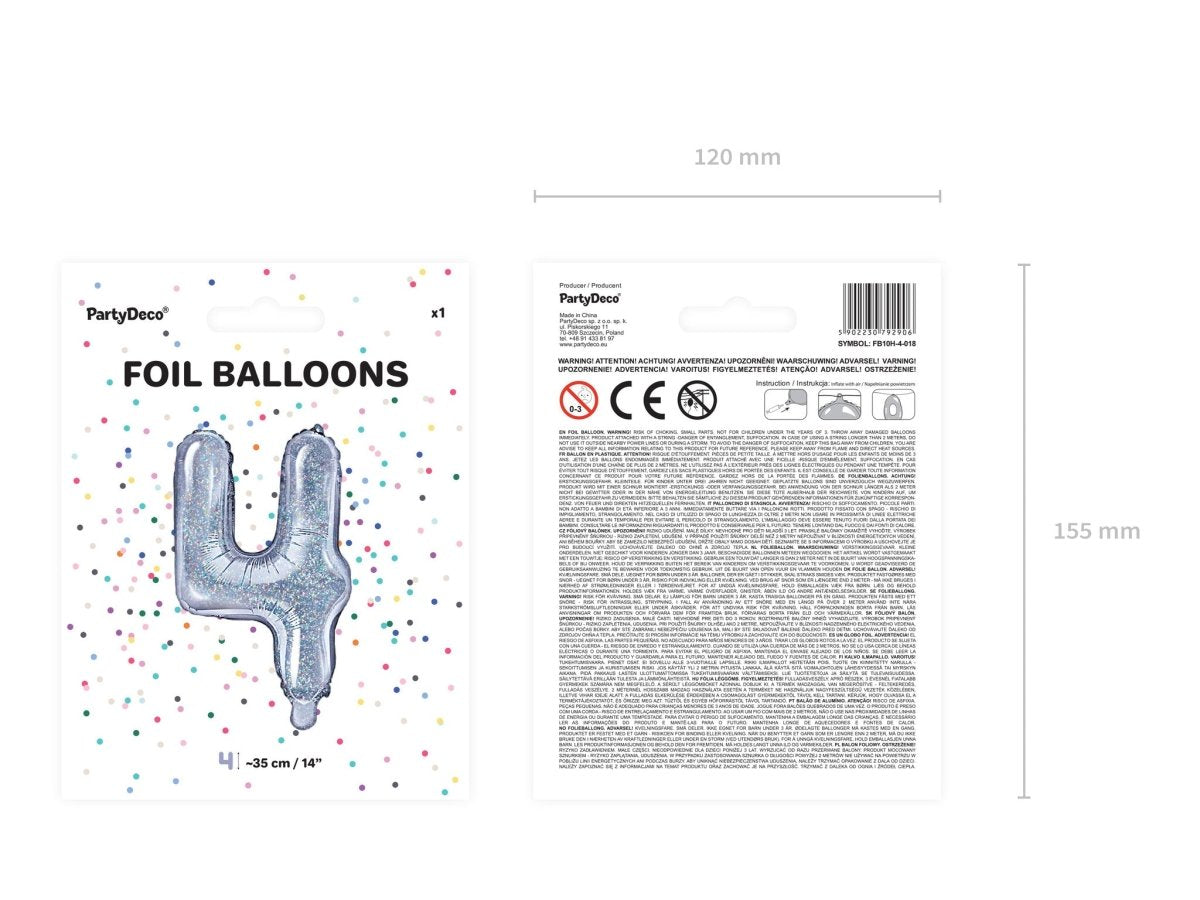 Folie Ballon Cijfer 4 Holografisch 35cm