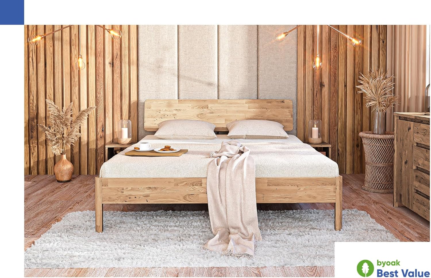Massivholzbett Penny - mit Holzkopfteil - Doppelbett aus Holz - 160 x 200 cm - Geölt - Wildeiche