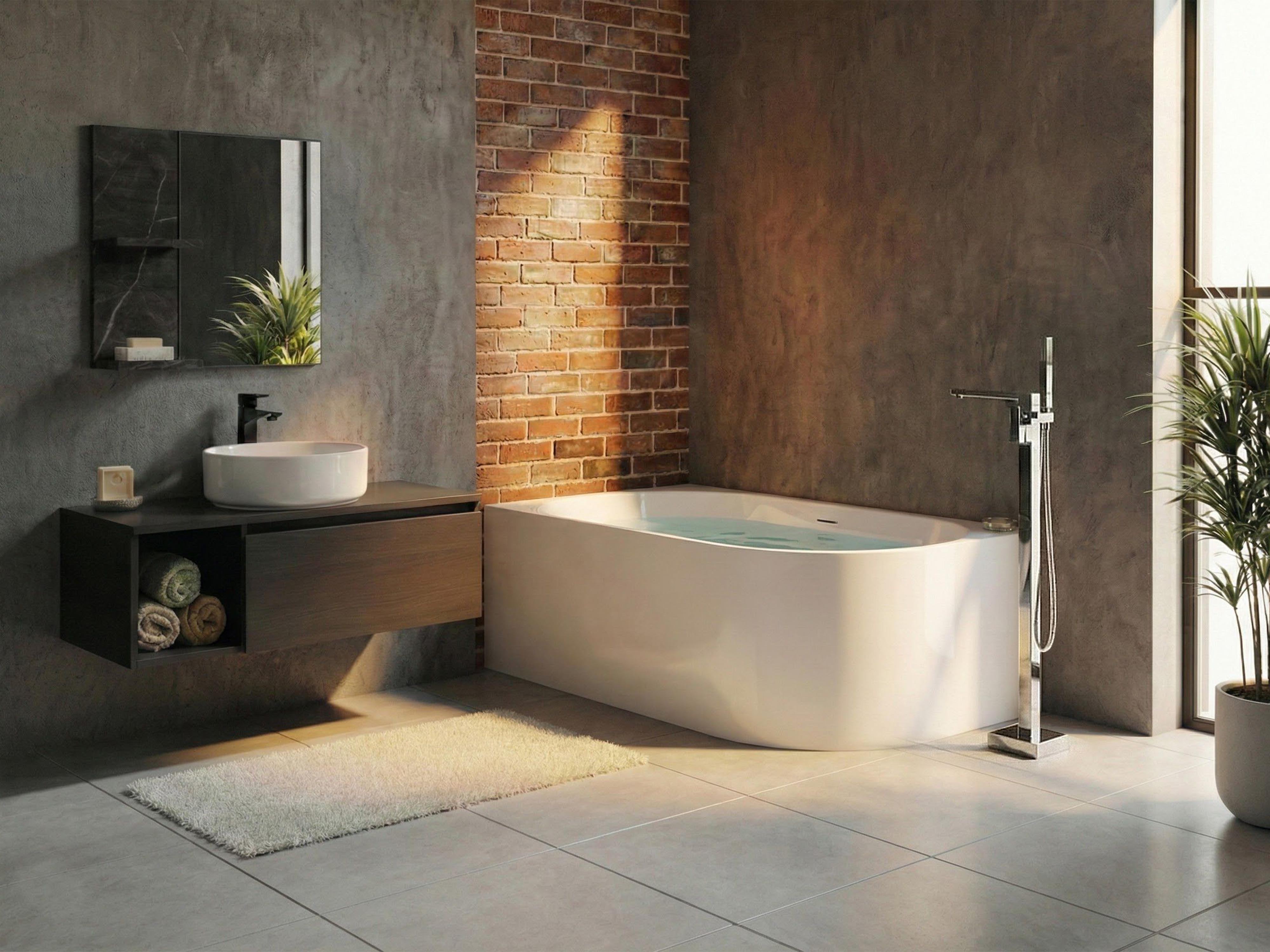 Hoekbad PORTINHO rechtszijdig 170 x 80 cm Wit