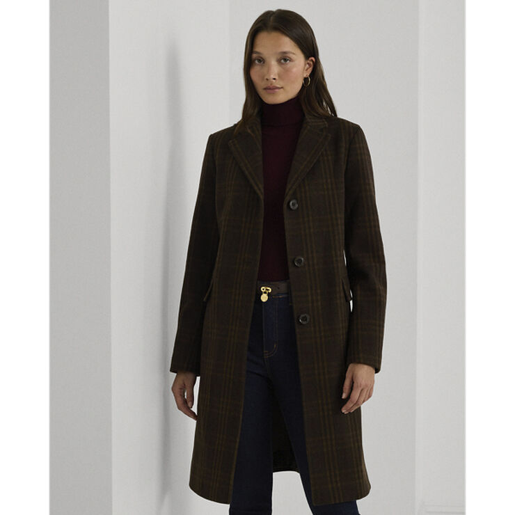 Lauren Ralph Lauren LODEN PLAID WOOL-WOOL SB REEFER 38 Brown plaid