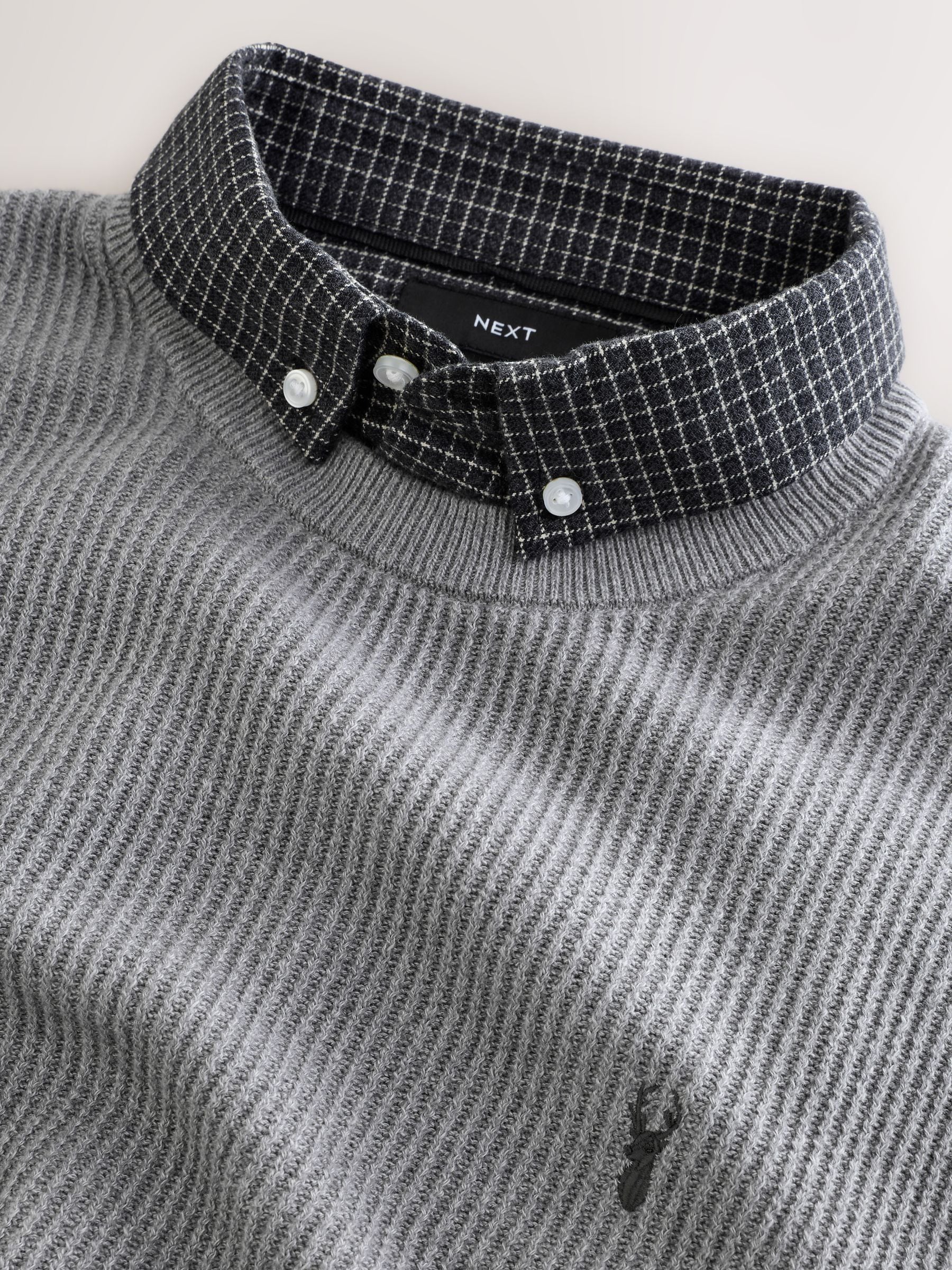 Grijs - Regular fit trui met overhemdkraag