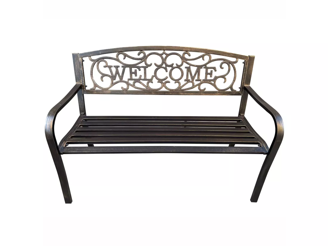 Banc de jardin en brun IRYS avec pieds en acier et dossier en fonte, largeur 127 cm