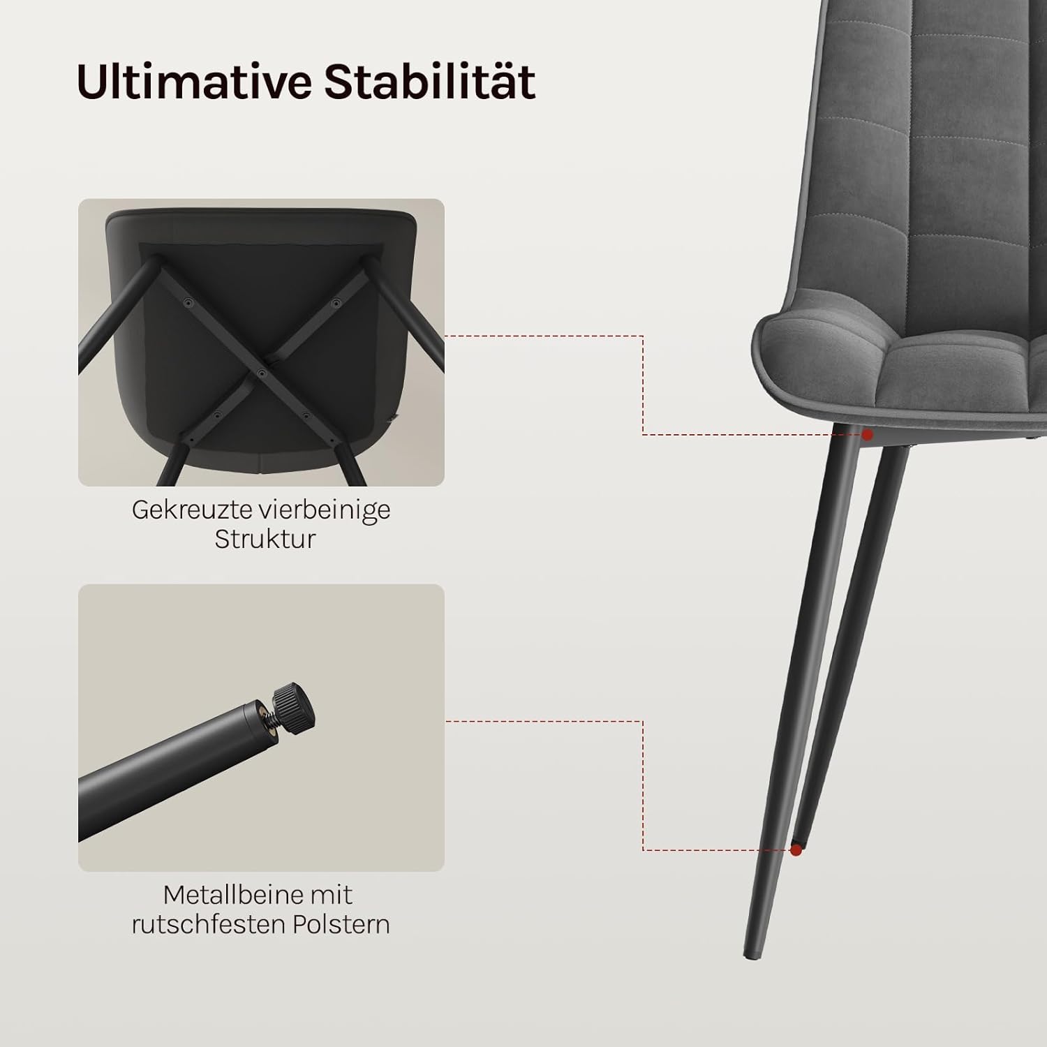 WOLTU Esszimmerstühle 6er Set, für Wohnzimmer Küche Esszimmer, Küchenstühle gepolstert mit Rückenlehne, Sitzfläche aus Samt, mit Metallbeinen, bis 150 kg belastbar,Dunkelgrau
