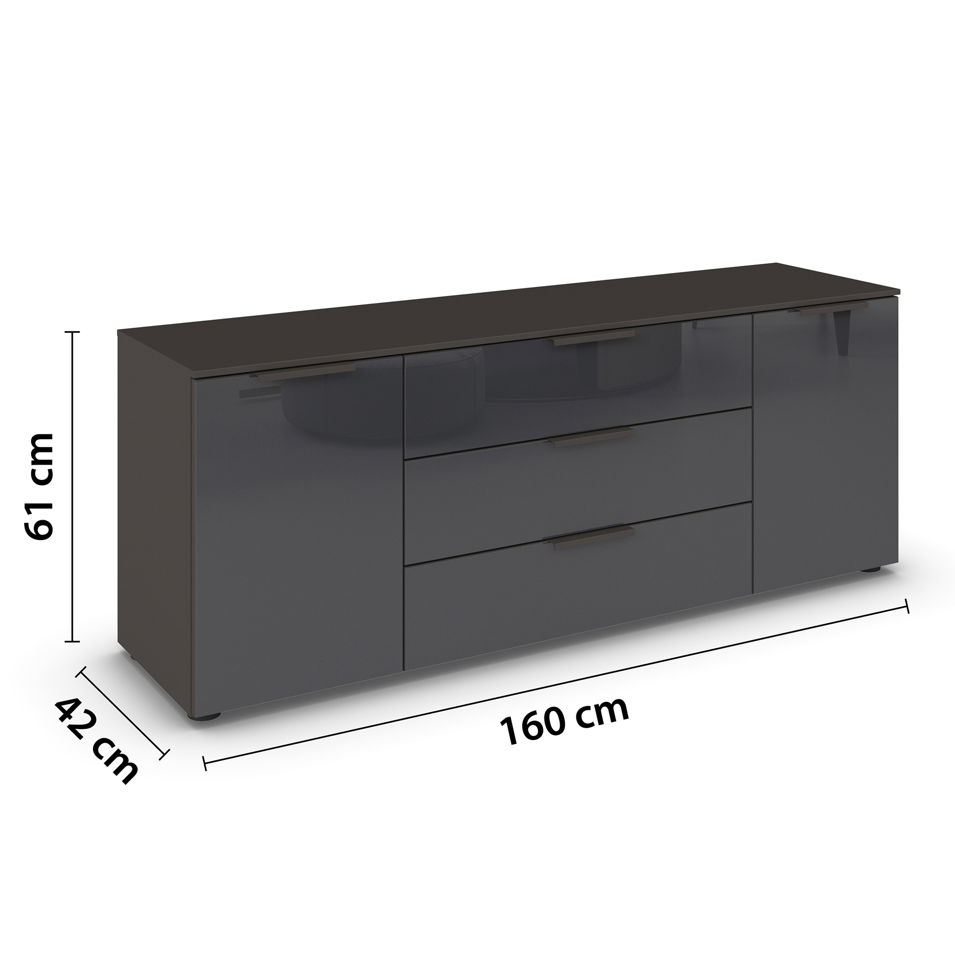 Lowboard - graphit-Basalt - Glasfront - 160 cm