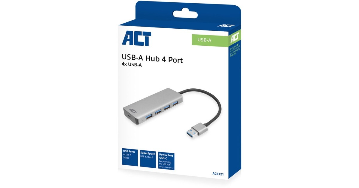 ACT ConnectivityUSB-A hub 3.0, 4 poorts USB-A usb-hub  (Aluminium)
