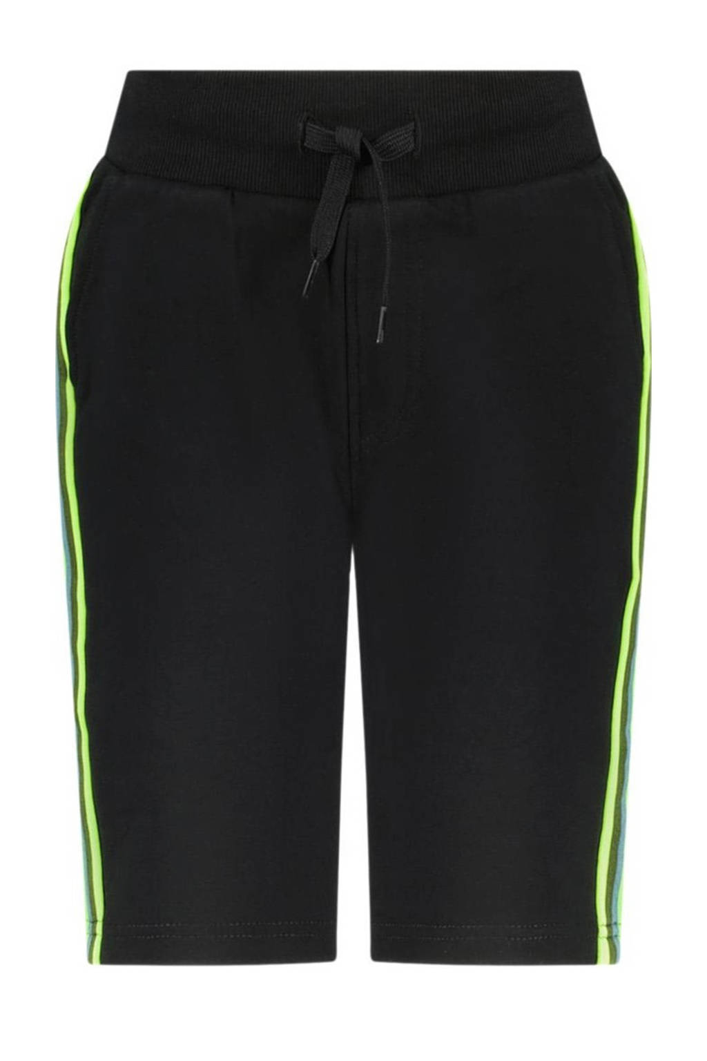 TYGO & vito regular fit sweatshort Bing met zijstreep zwart/neongroen