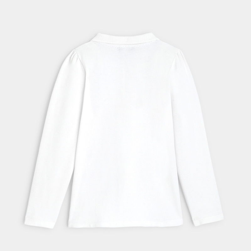 Polo uni manches longues blanc fille