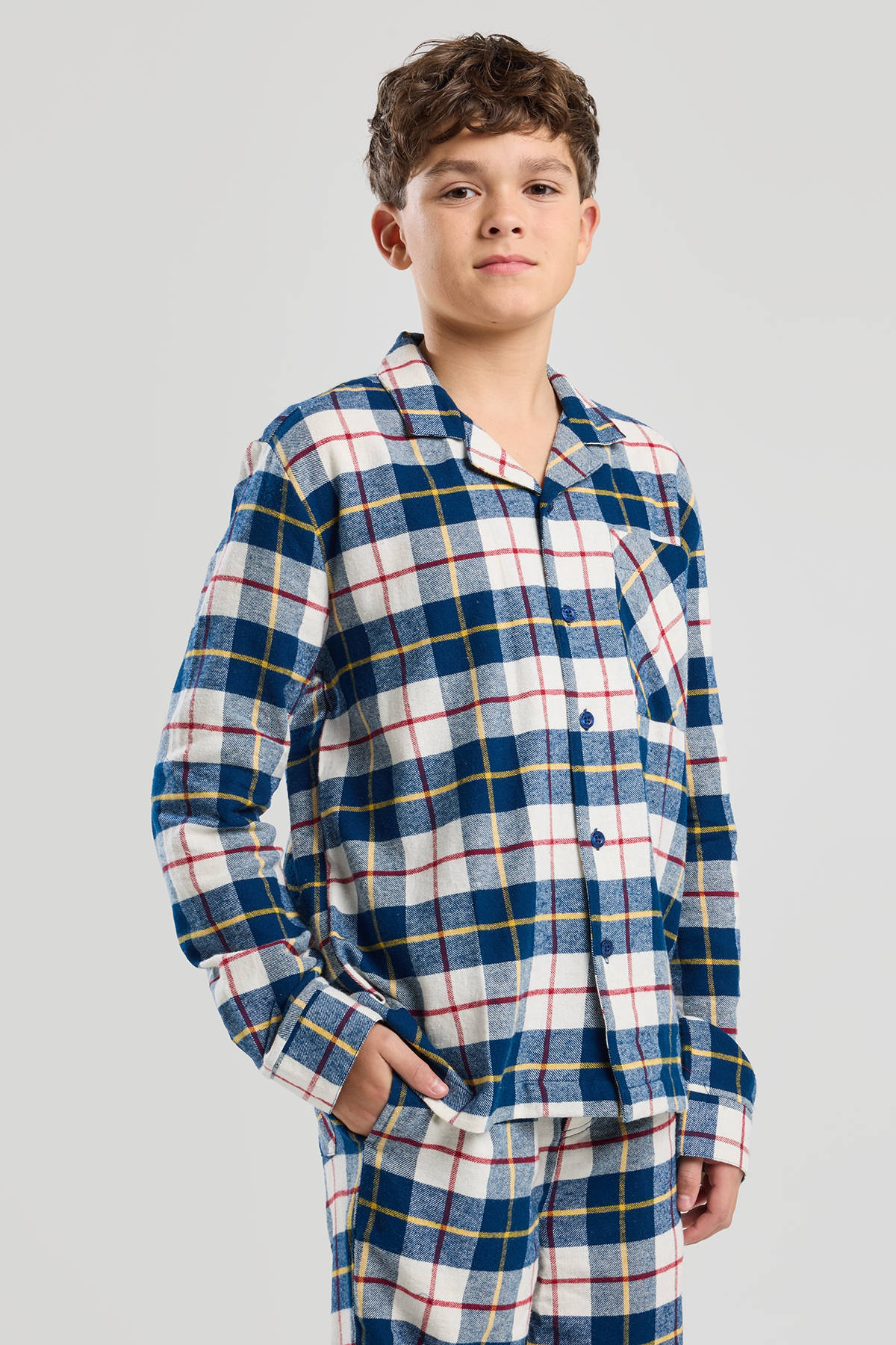 America Today pyjamatop Nathan JR donkerblauw/rood/wit