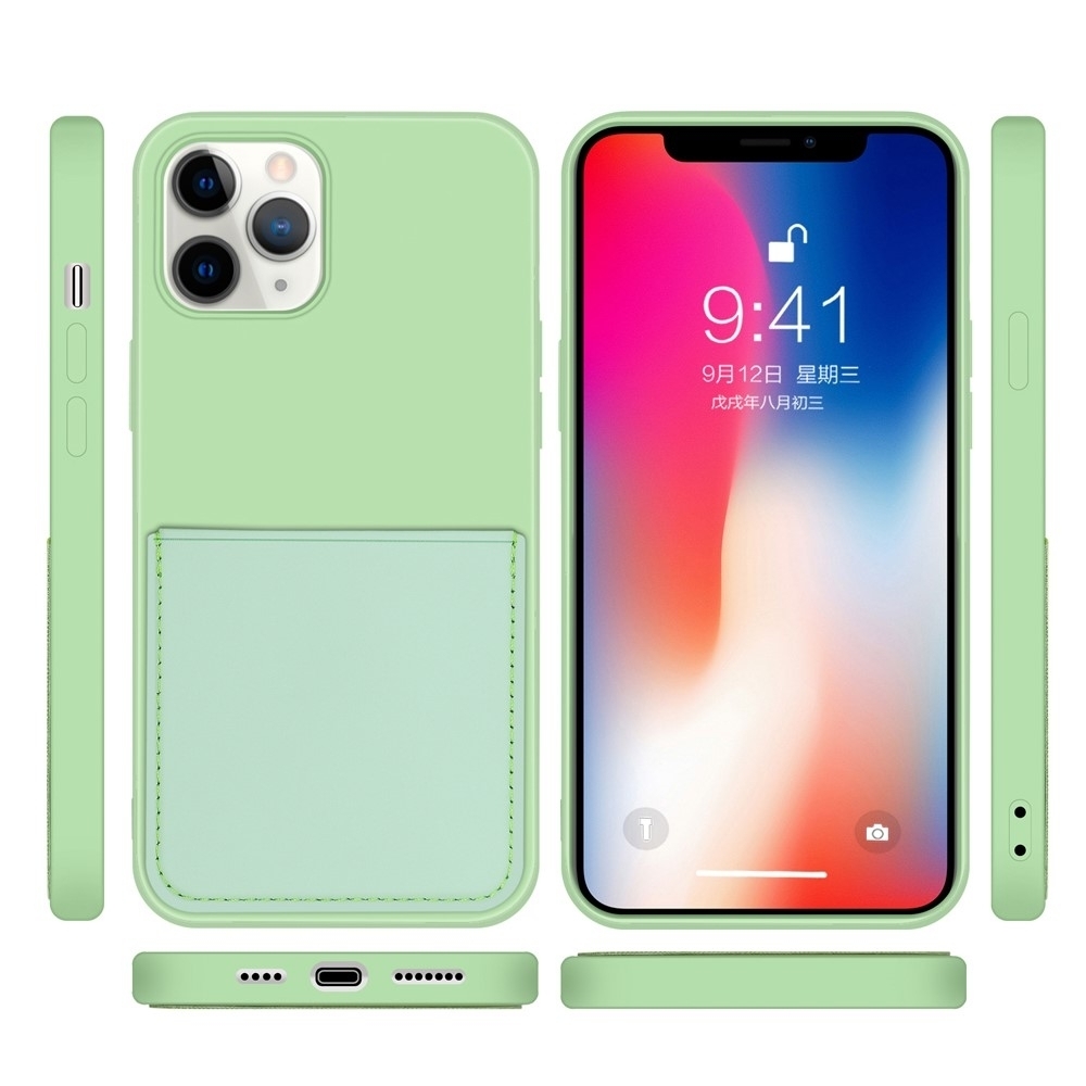iPhone 12 Gummi Case Hülle mit Leder Kartenfach - Lila