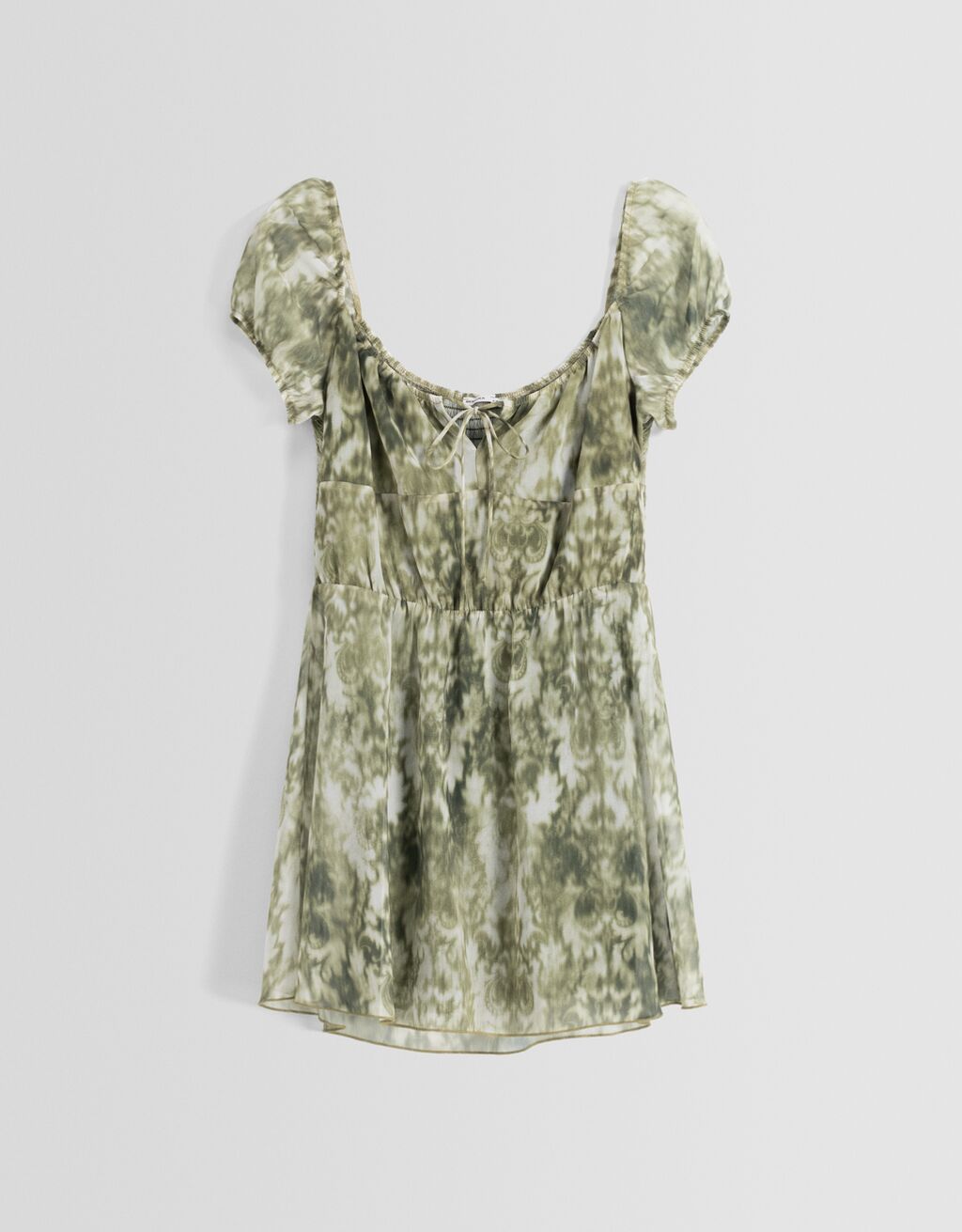 Vestido curto de chiffon estampado com mangas curtas