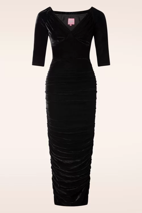 Glamour Bunny Marilyn velvet maxi jurk in zwart