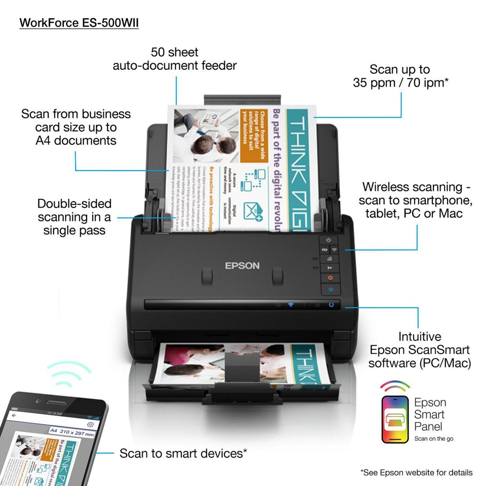 Epson - WorkForce ES-500WII Duplex-Scanner