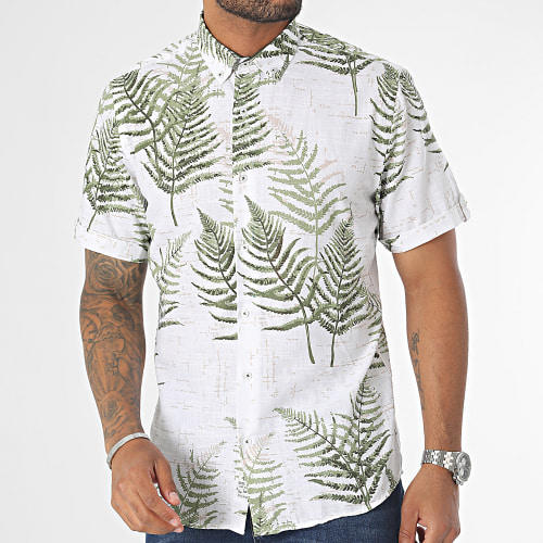 Chemise Manches Courtes Blanc Vert Floral