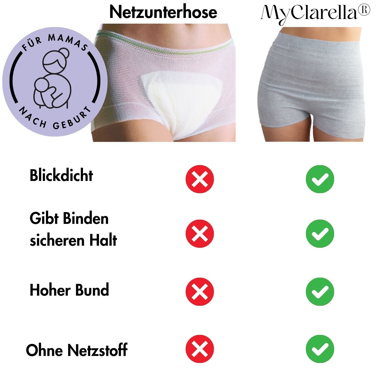 MyClarella® Wochenbett-Einwegunterwäsche Postpartum Shorty - Blickdicht, dehnbar, nahtlos, soft