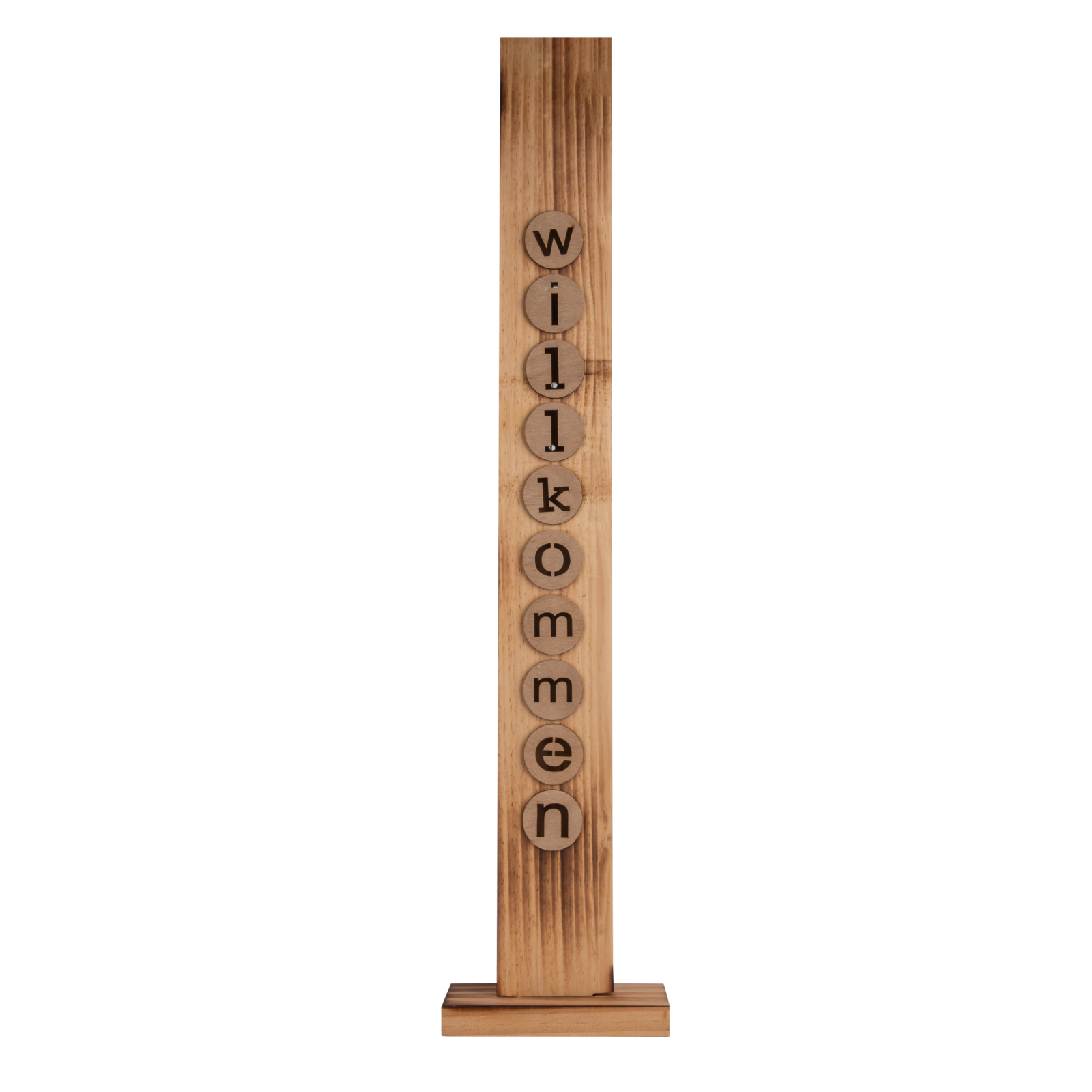 LED-Holz-Dekoleuchte WILLKOMMEN - natur - Timer