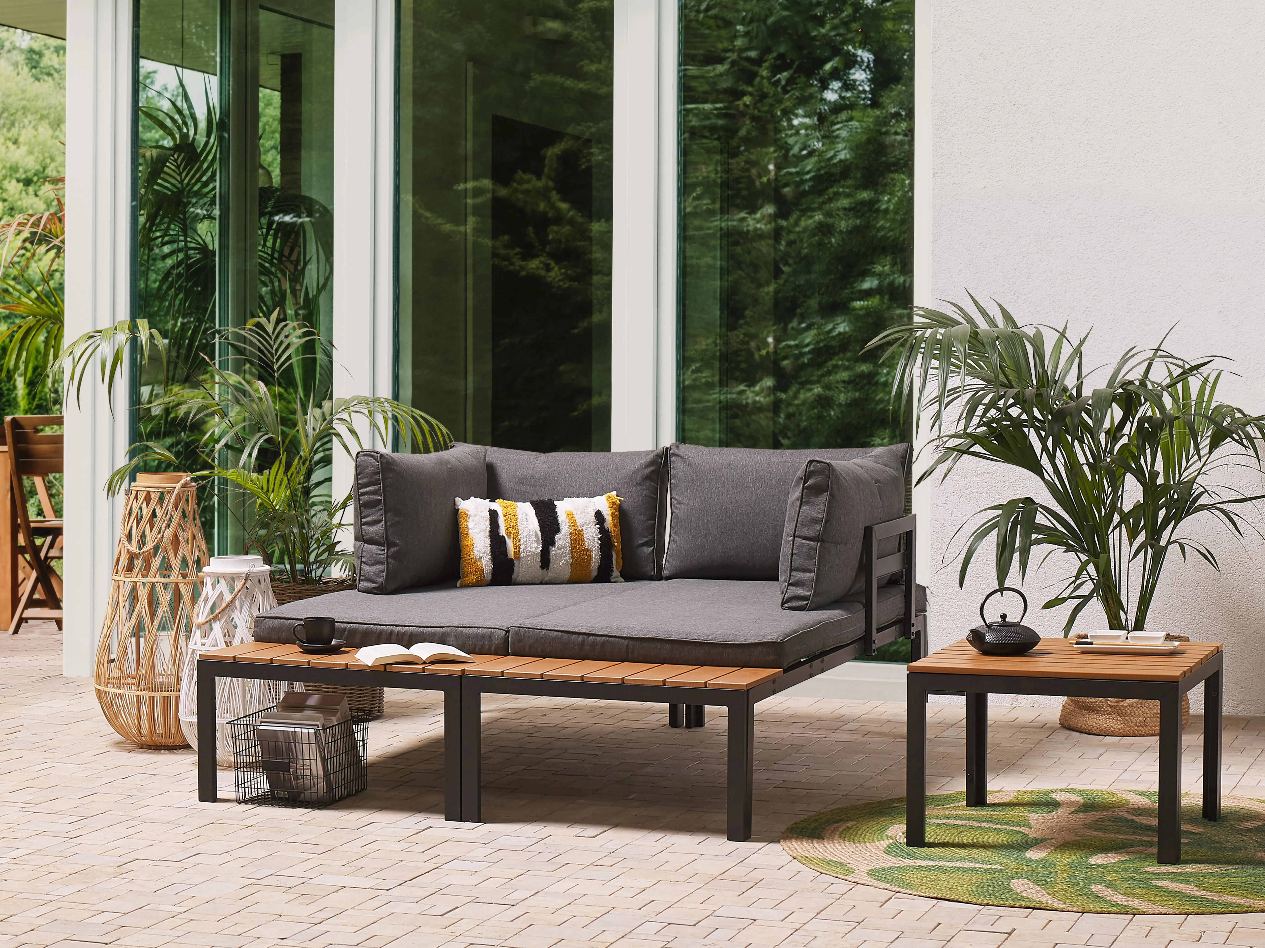 Tuin hoekloungeset met tafel 4-zits PIENZA II rechtszijdig modulair Grijs
