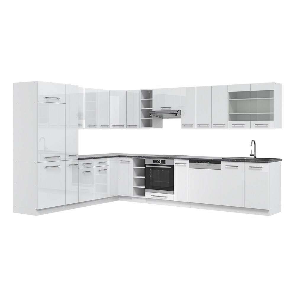 Vicco Eckküche Fame-LINE Küchenzeile Küche 257x347 cm Weiß Hochglanz