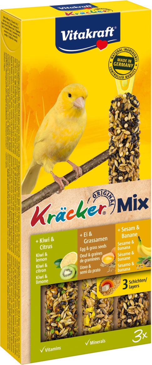 Vitakraft vogelsnack Kräcker Mix kanarie ei/kiwi/banaan 3 stuks