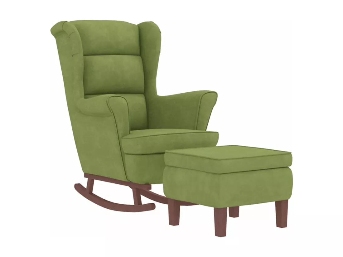 Chaise à bascule avec pieds en bois et tabouret Vert clair