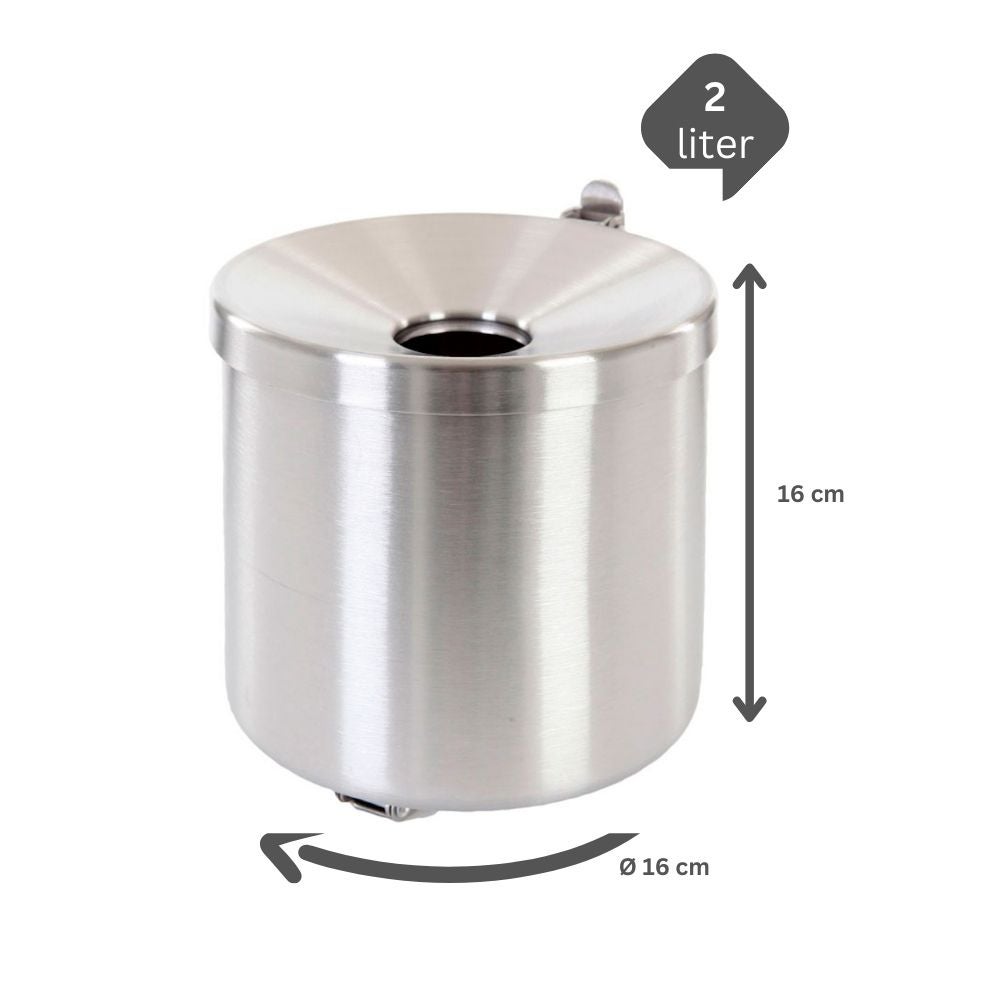 PROREGAL Ronde brandblussende wandasbak 2 liter HxØ 16 x 16 cm Metaal RVS & Zilver