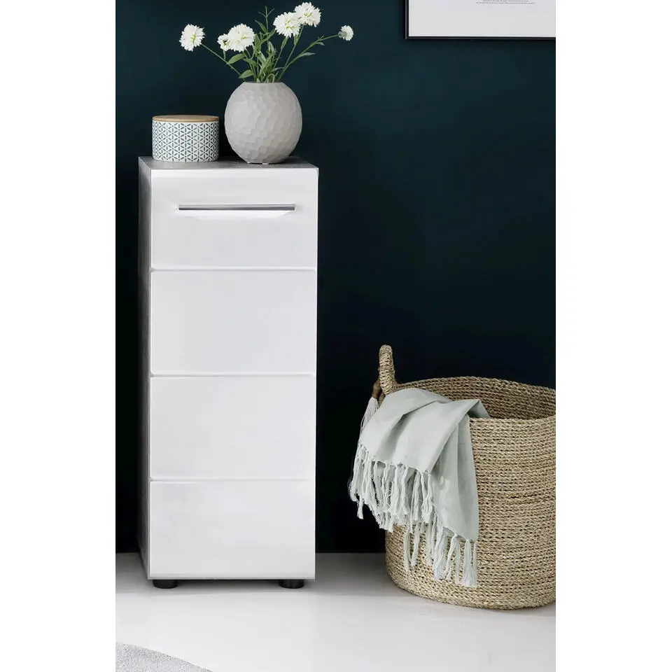 Hioshop NanoBad badkamerkast 1 deur- 1 legplank betonsteen decor- wit