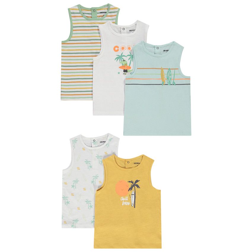 Lot de 5 débardeurs en jersey print surf pour bébé garçon - Blanc