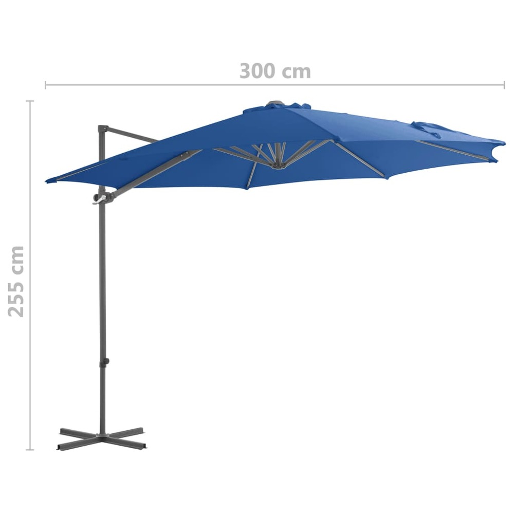 Parasol déporté avec mât en acier 300 cm bleu azuré