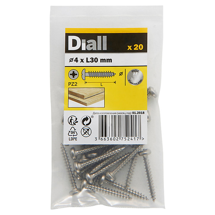 Vis à bois cylindrique en acier inoxydable A4 pozidriv 4x30 mm - 20 pièces