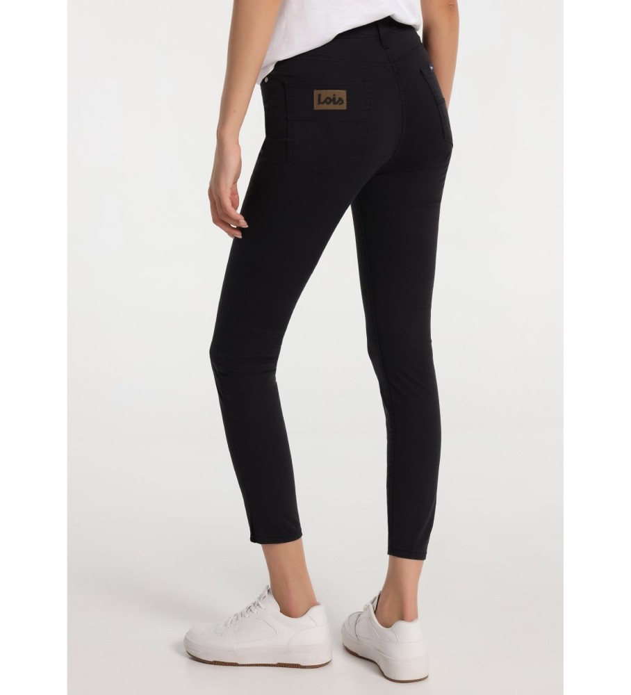 Calça skinny de cintura alta Lois Twill Color preta