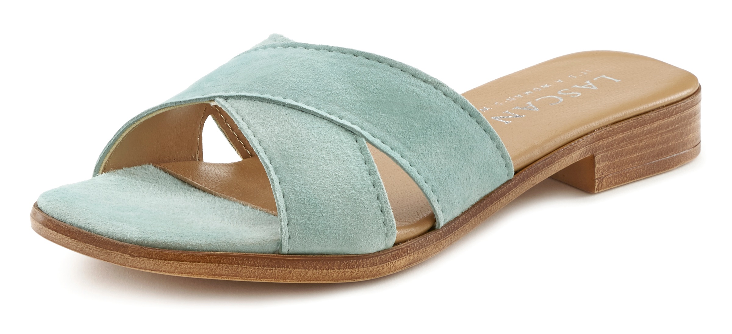 LASCANA Pantolette  Mule, Sandale, offener Schuh aus Leder mit weichen Kreuzbändern