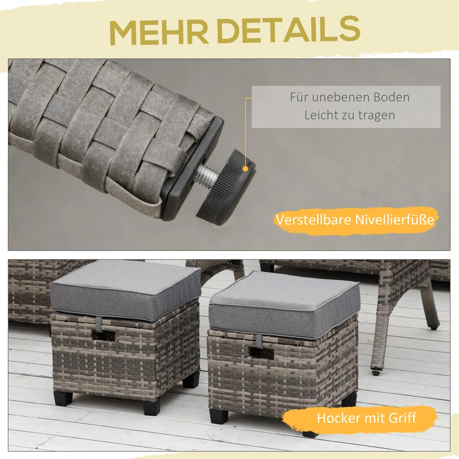 Outsunny Gartenmöbel Set mit Hocker grau