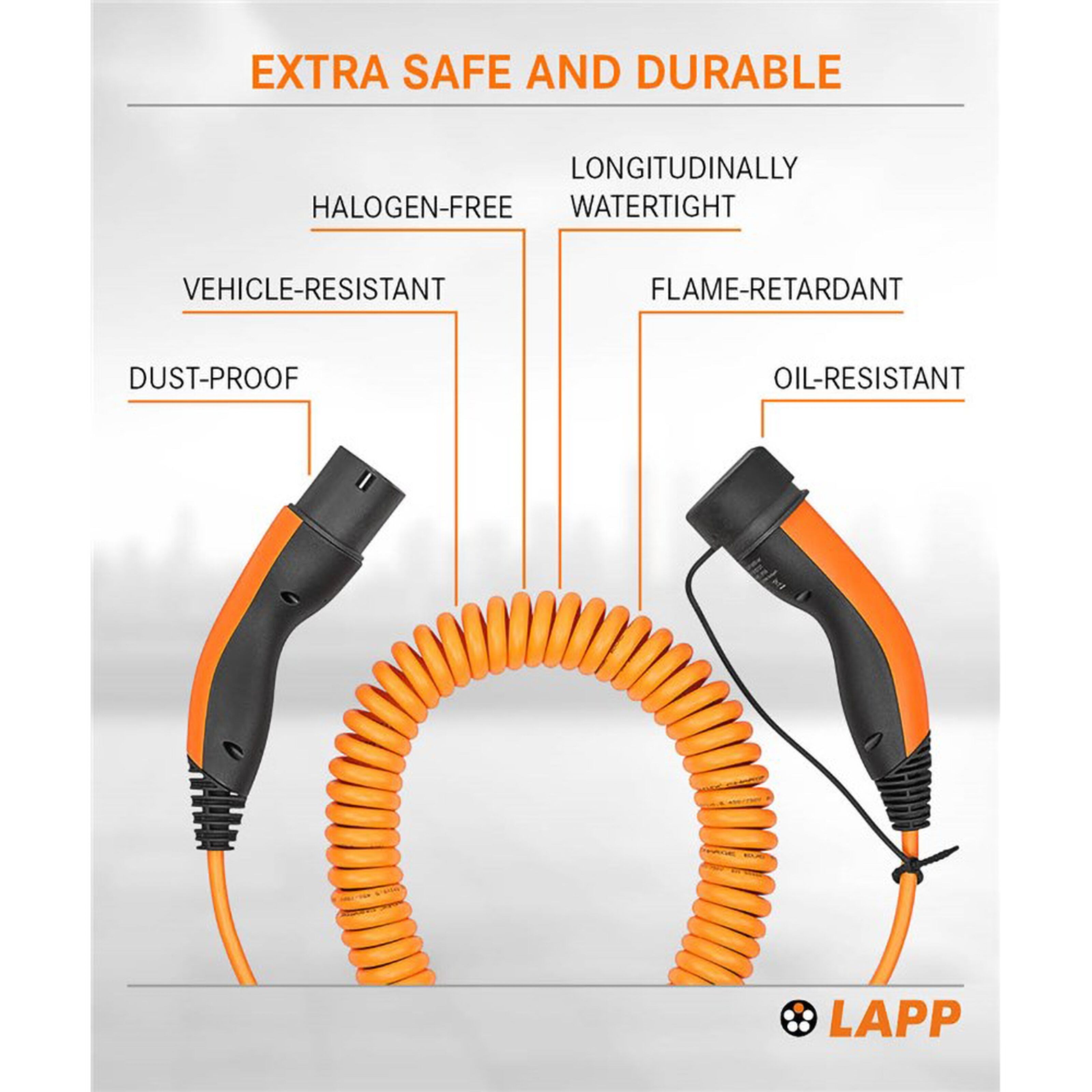 Ladekabel for elbil 11 kW - spiralkabel 5 m