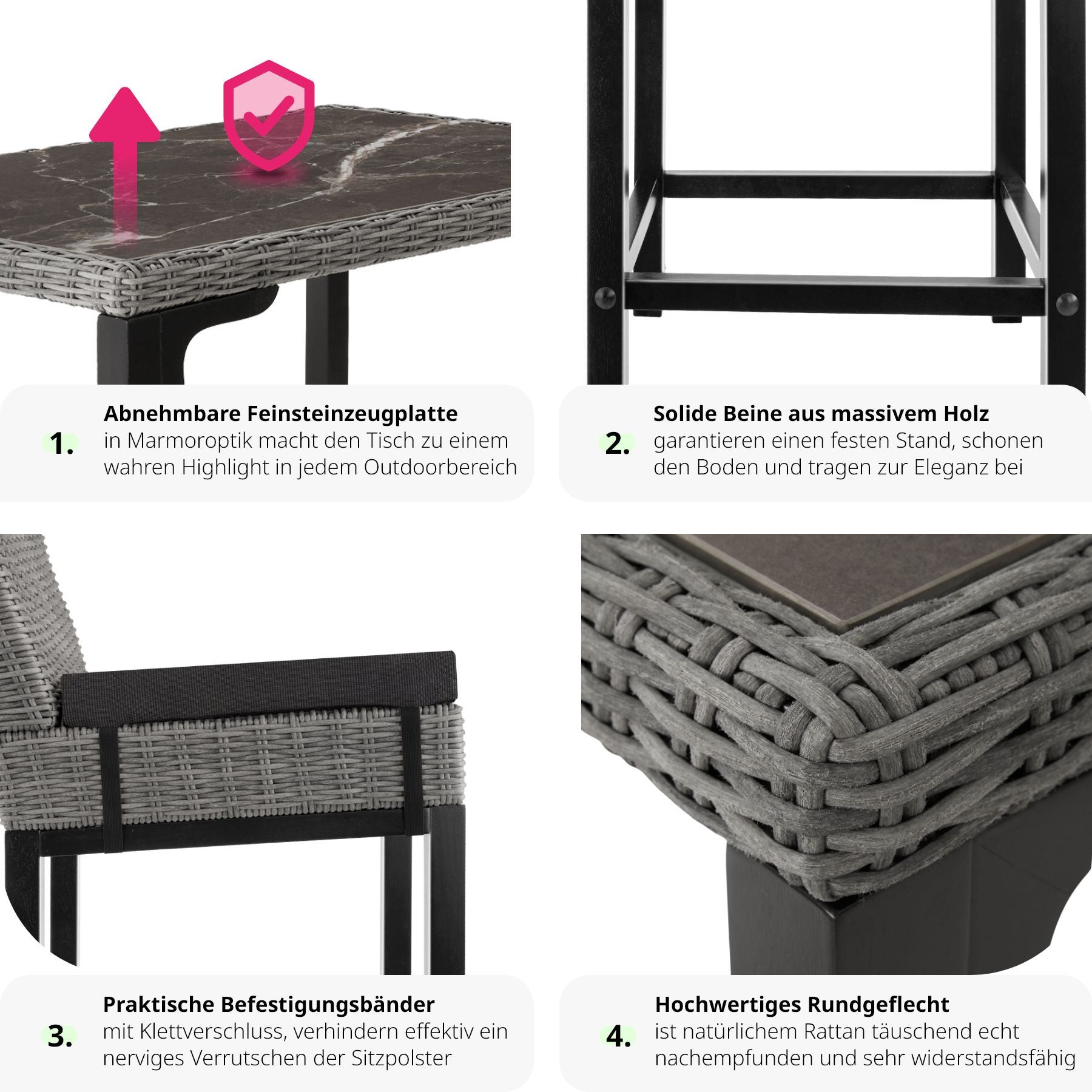 Rattan Tisch Kutina mit 4 Stühlen Latina