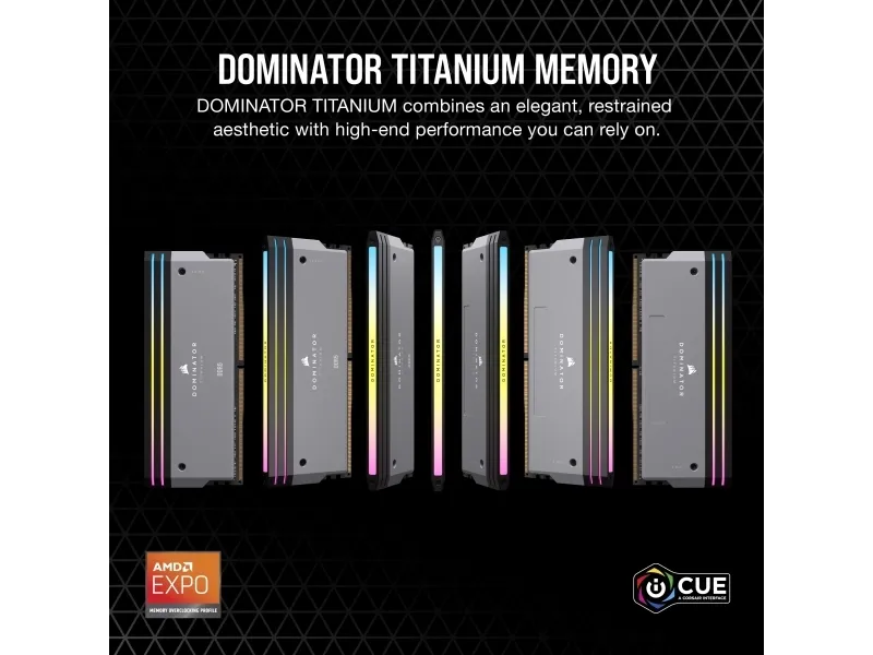 CORSAIR Dominator Titanium RGB - DDR5 - sæt - 64 GB: 2 x 32 GB - DIMM 288-PIN - 6000 MT/s / PC5-48000 - CL30 - 1.4 V - ikke bufferet - ikke-ECC - grå
