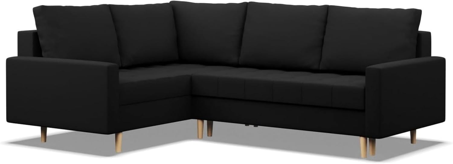 Mebligo - Ecksofa mit Schlaffunktion und Bettkasten Elma, Eckcouch mit Ottomane Links, Sofa L Form (BxTxH) 223 x 172 x 88 cm, Couch Wohnzimmer, Ecke Sofa, Schwarz (Lux 23)