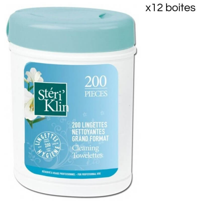 12 boites de 200 lingettes nettoyantes biocide Steriklin