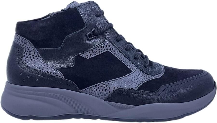 Durea 9778 Hoge Sneaker Zwart Glad leer Suède Wijdte G