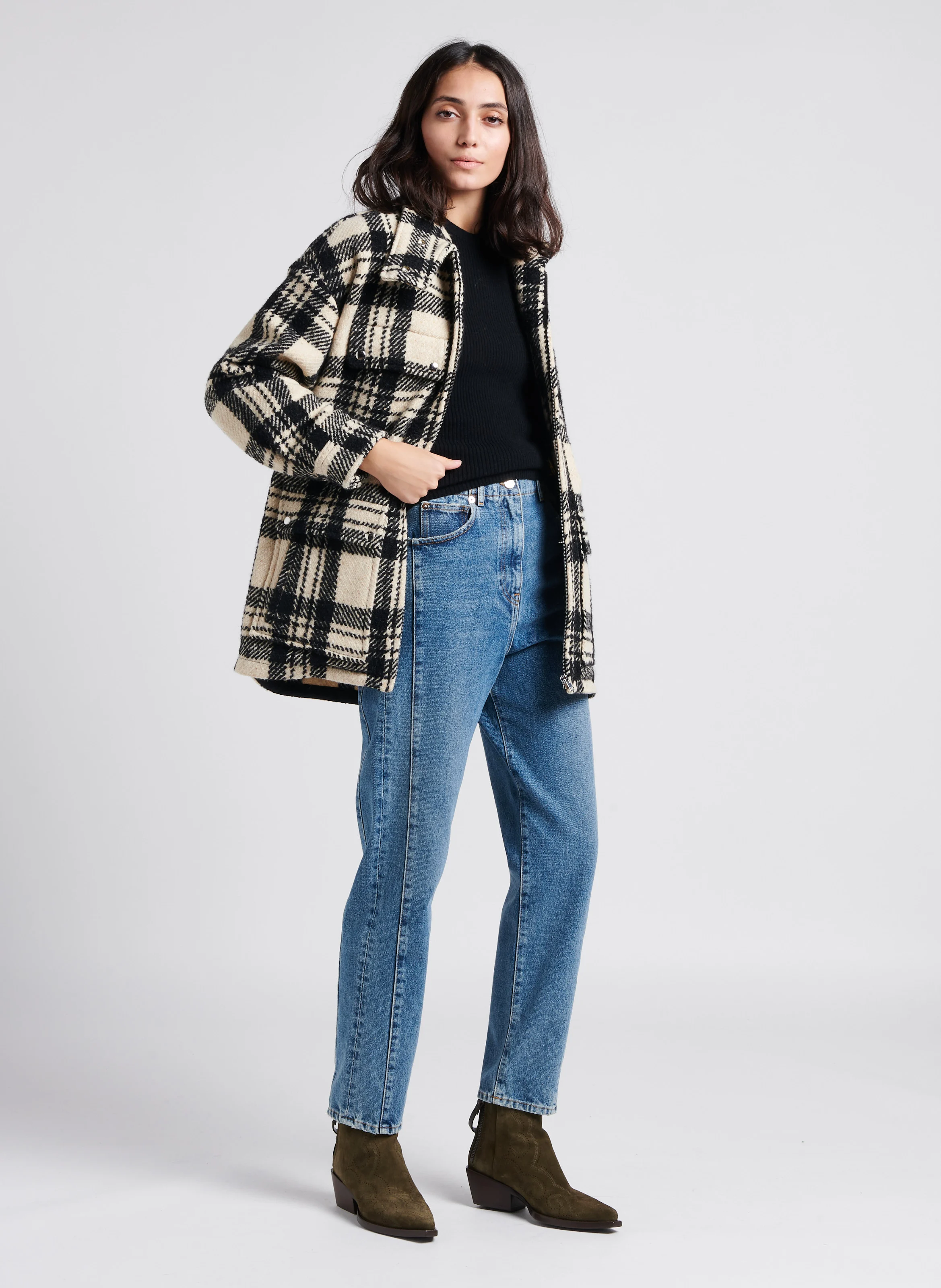 XANA - Manteau col montant en laine mélangée| Noir
