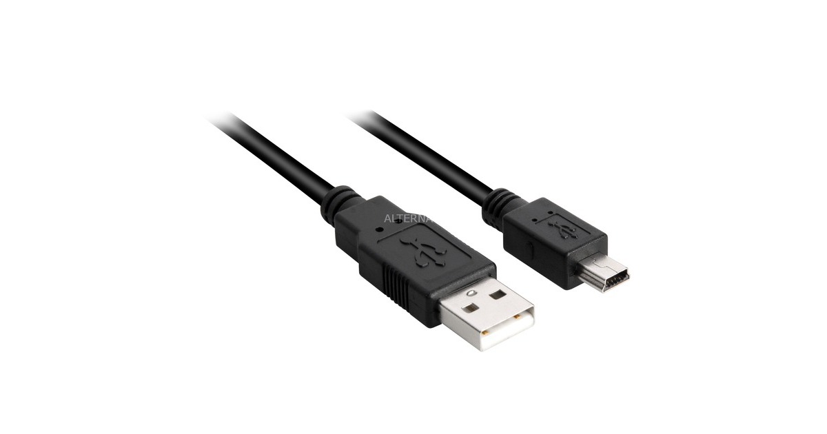 SharkoonUSB-A 2.0 > Mini USB-B kabel  (Zwart, 3 meter, Dubbele afscherming)