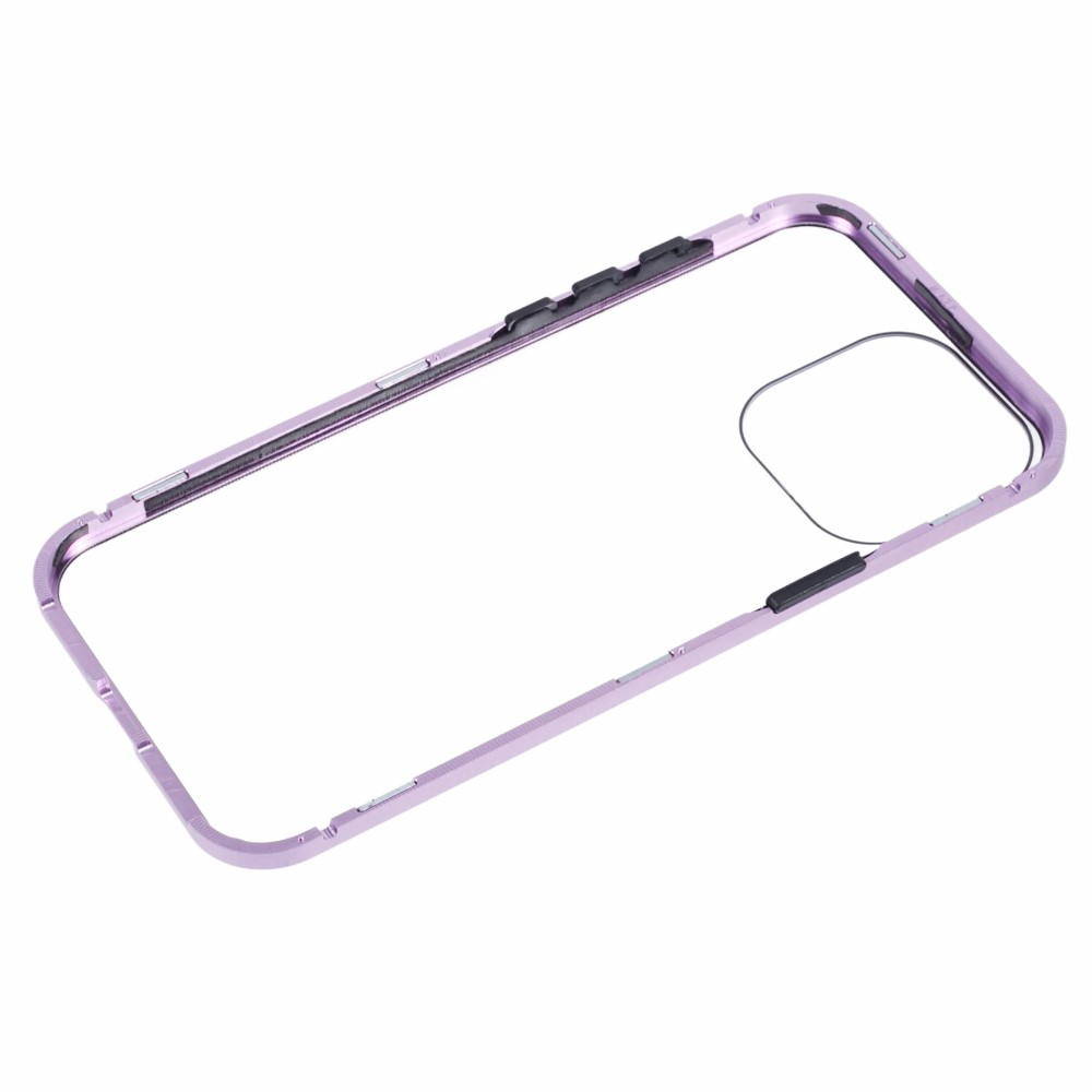 iPhone 16 Pro Max Magnetische Alu Schutzhülle mit Panzer Glas Backcover   Displayschutz (Magnet-Technologie) - Lila