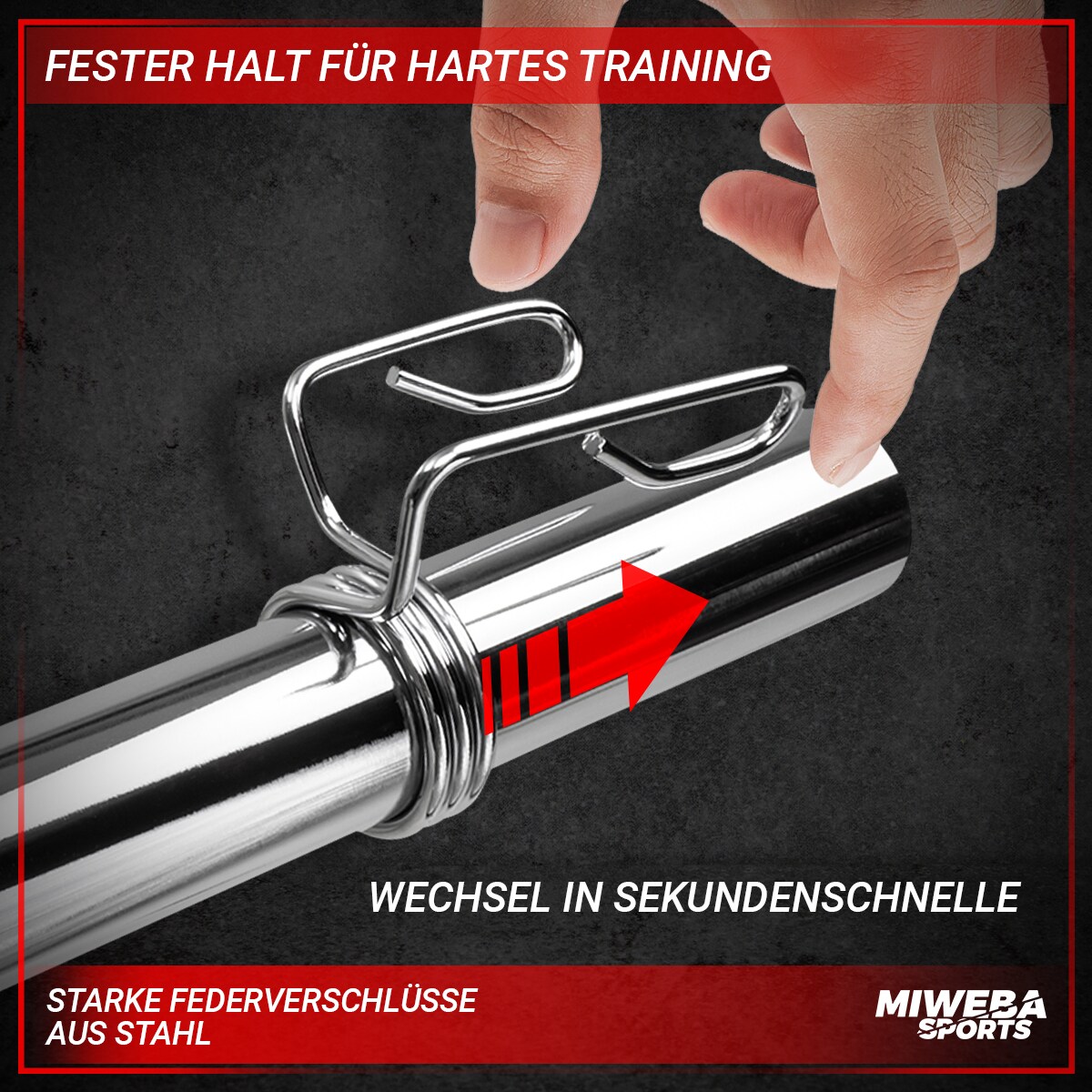Miweba Sports Federverschluss, 2er-Set, für Olympiastangen mit ø 50/51mm, Hantelverschluss aus Stahl
