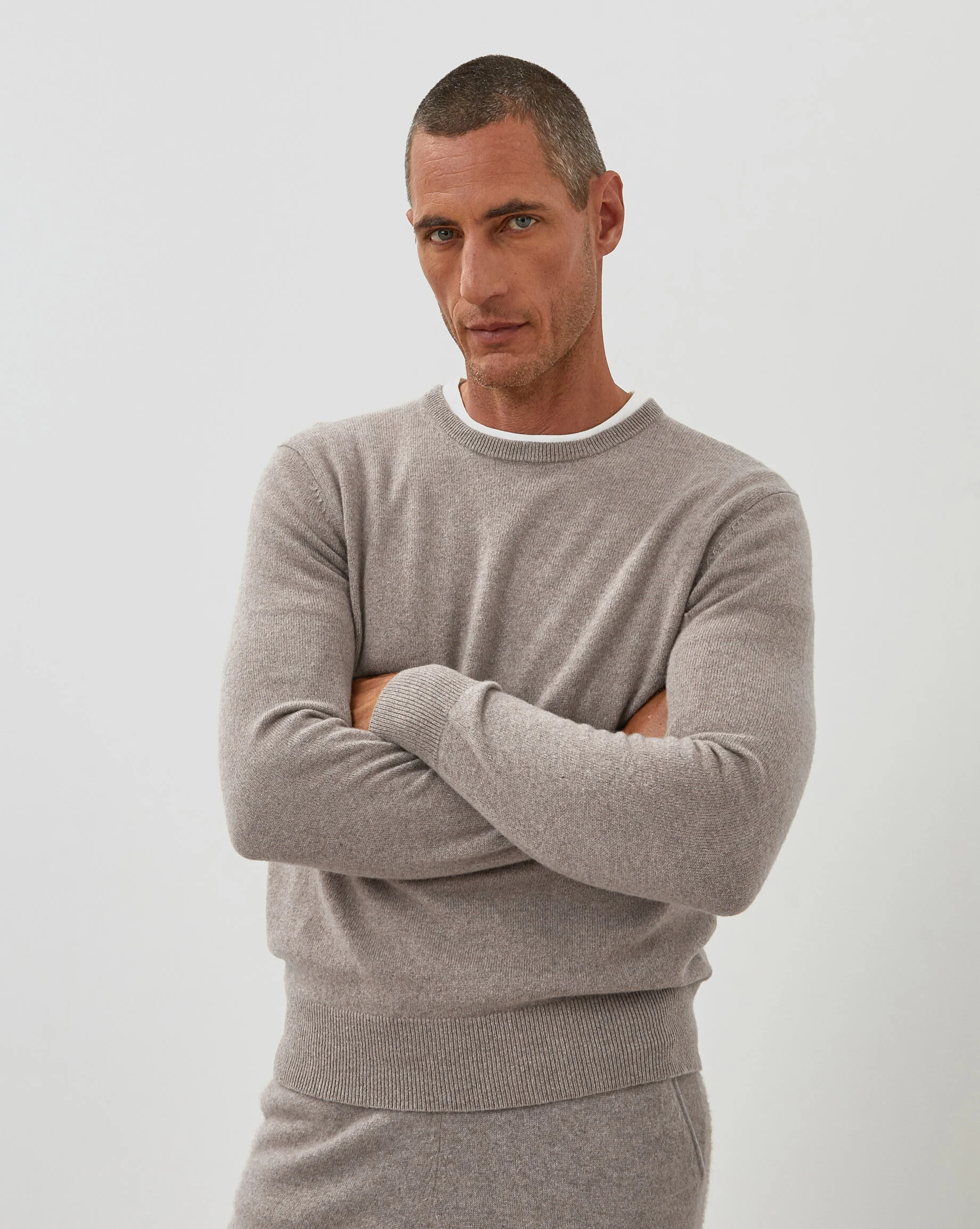 Pull homme col rond en cachemire 2 fils | Beige