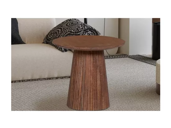Table basse collection RIMBAUD effet bois brun clair diamètre 50 cm