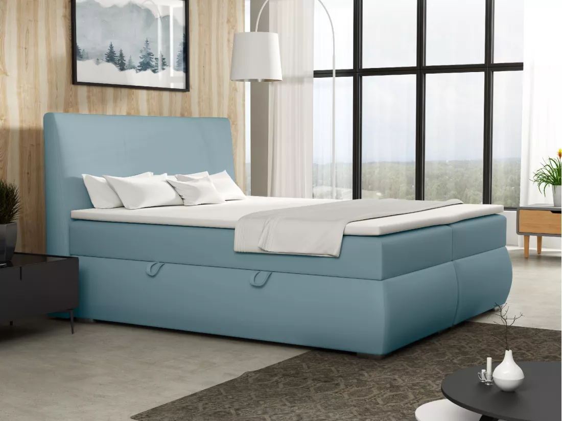 LIT BOXSPRING avec tiroirs de rangement Buffalo 160x200 cm, Soft 08 (Bleu pastel)