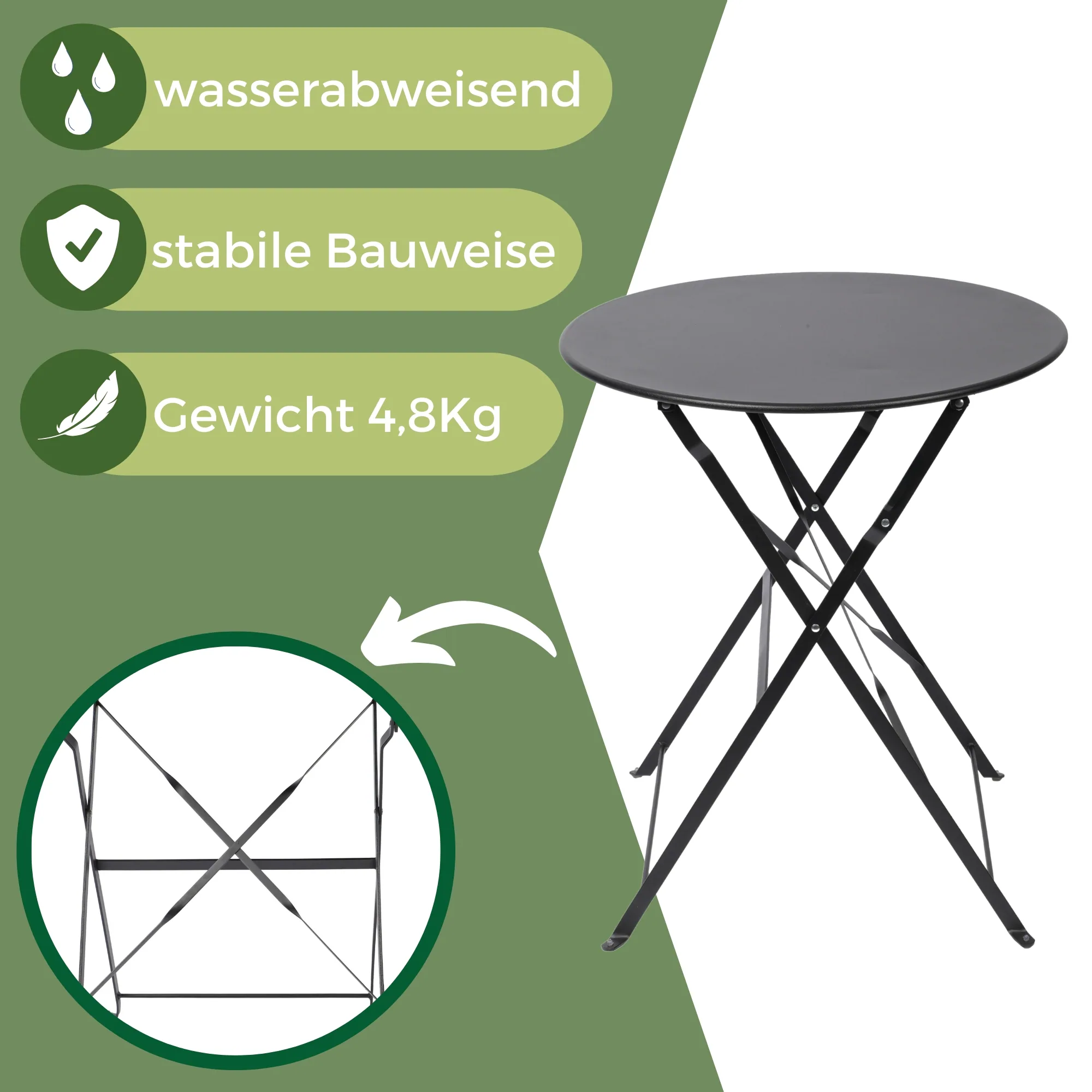 Albatros Bistroset 3-teilig Schwarz – Bistrotisch mit 2 Stühlen – klappbare Stühle und Tisch aus robustem Metall – optimal als Balkonmöbel Set oder Gartenmöbel in modernem Design
