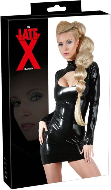 LateX – Latex Korte Mini Jurk en Grote Kijkgat Boven Decolleté voor Onweerstaanbaar Verleidelijk Look Maat M – Zwart