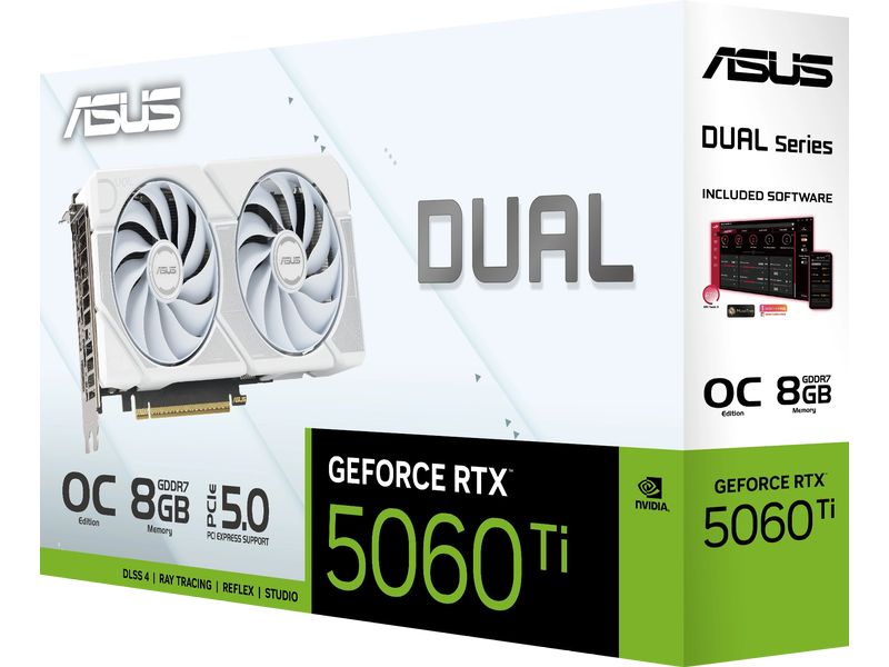 ASUS Grafikkarte Dual GeForce RTX 5060 OC Ti 8 GB Weiss Leistungsfähige Gaming-Grafikkarte