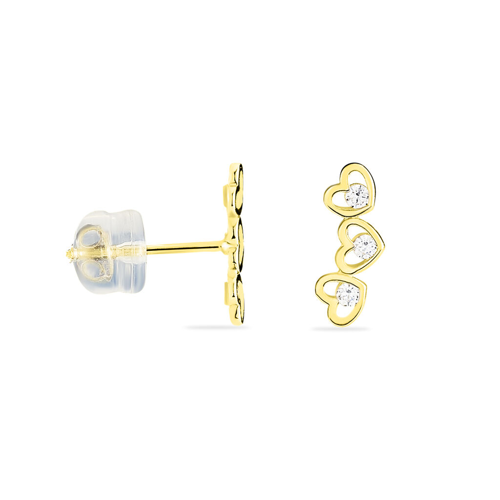 Boucles D'oreilles Puces Daria Coeur Triple Or Jaune Oxyde