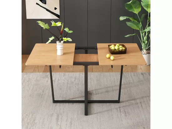 Table de salle à manger extensible convient pour 4-6 personnes pieds de table en métal noir moderne et sobre Chêne clair